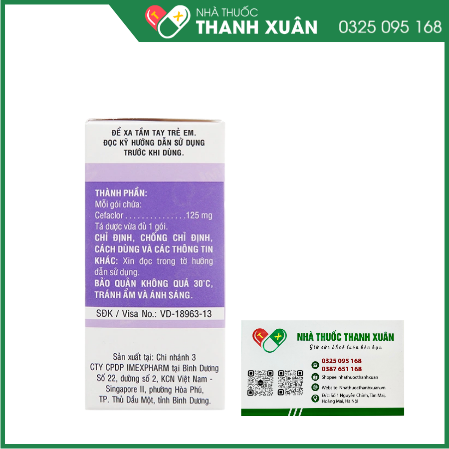 Cốm pha hỗn dịch uống Imeclor 125 trị nhiễm khuẩn